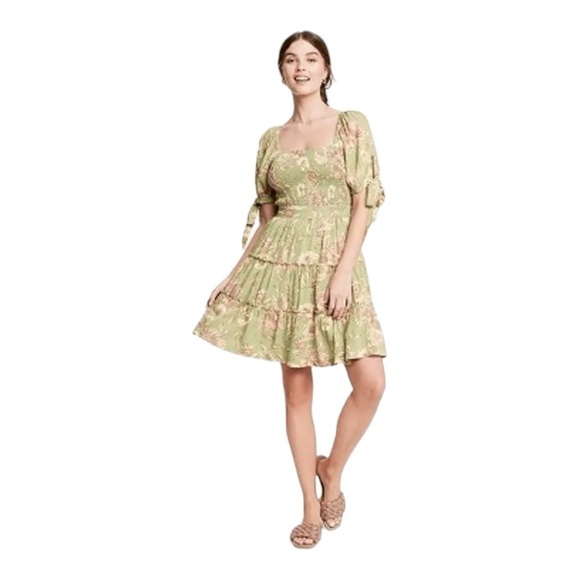 AGUA BENDITA x Target Green Floral Short Sleeve Smocked Mini Dress XXL Blogger - Picture 4 of 14
